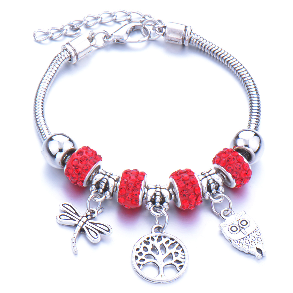 Életfa medállal pandora stílusú charm kristályos karkötő - Piros Életfa medállal pandora stílusú charm kristályos karkötő - Piros