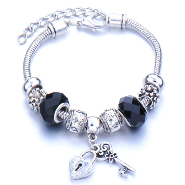 Kulcs a szívemhez pandora stílusú charm kristályos karkötő - Fekete