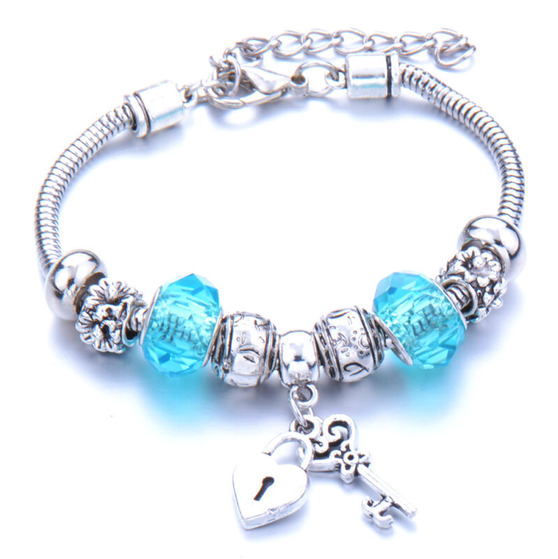 Kulcs a szívemhez pandora stílusú charm kristályos karkötő - Kék