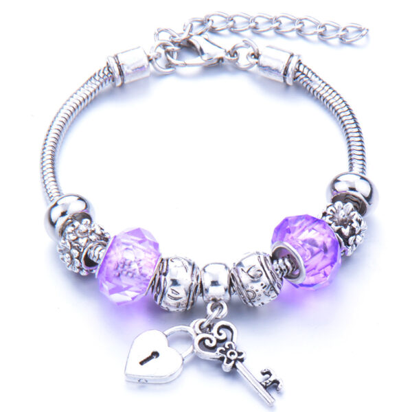 Kulcs a szívemhez pandora stílusú charm kristályos karkötő - Lila