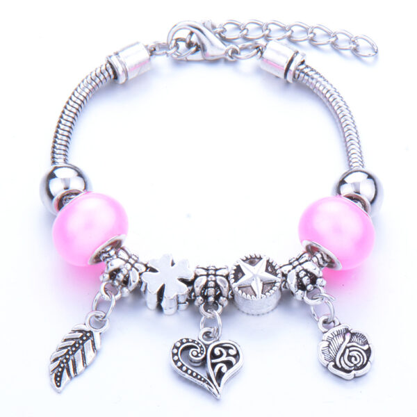 Szives pandora stílusú charm kristályos karkötő - Rózsaszín