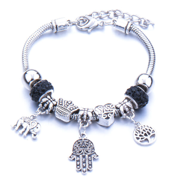 Fatima keze pandora stílusú charm kristályos karkötő - Fekete