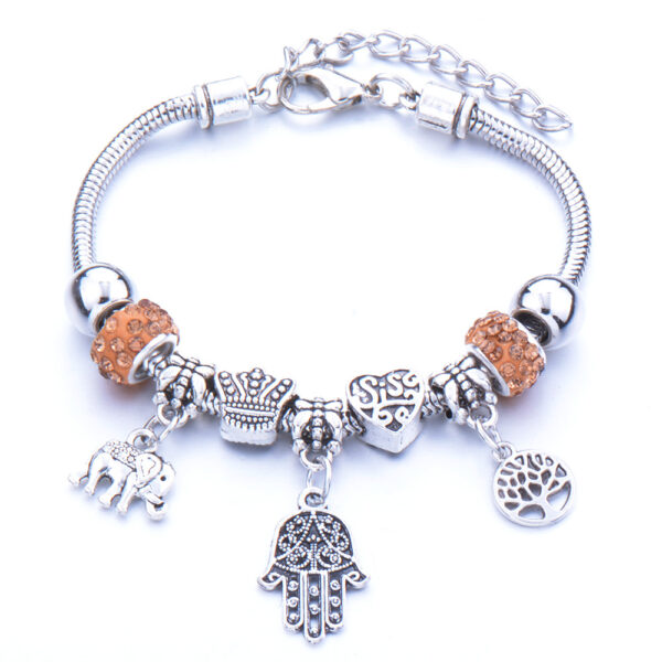 Fatima keze pandora stílusú charm kristályos karkötő - Borostyán