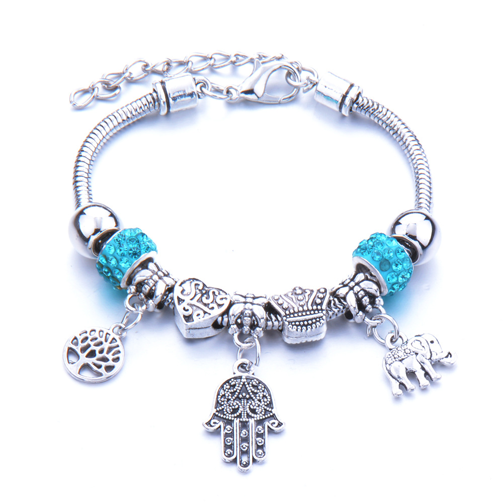 Fatima keze pandora stílusú charm kristályos karkötő - Kék / sötét Fatima keze pandora stílusú charm kristályos karkötő - Kék / sötét