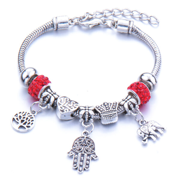 Fatima keze pandora stílusú charm kristályos karkötő - Piros
