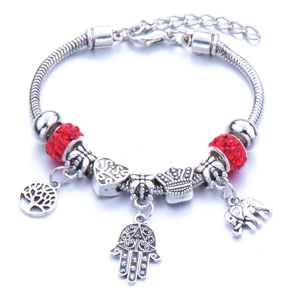 Fatima keze pandora stílusú charm kristályos karkötő - Piros Fatima keze pandora stílusú charm kristályos karkötő - Piros