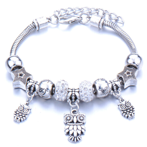 Baglyos pandora stílusú charm kristályos karkötő - Kristály