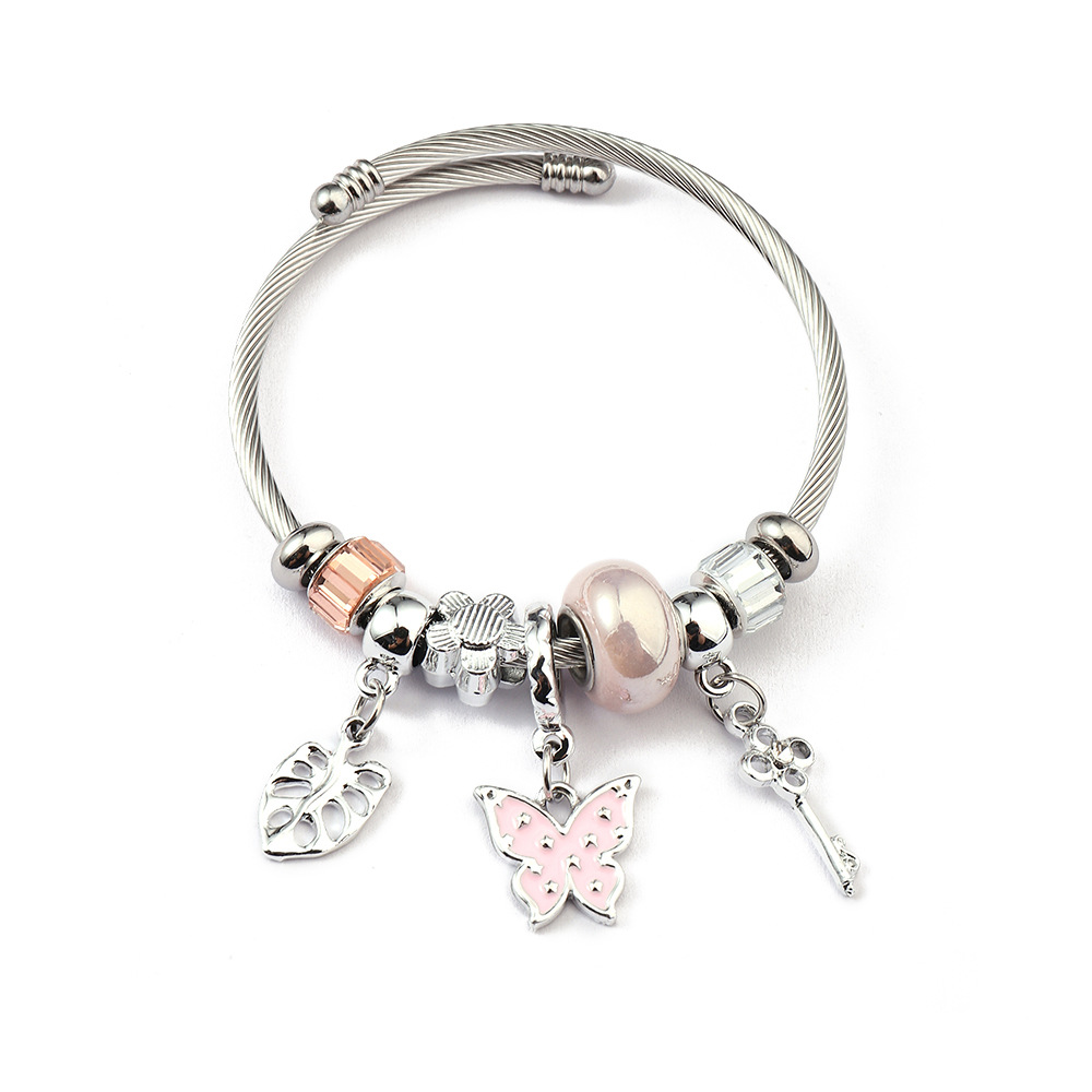 Pillangós pandora stílusú charm kristályos karkötő - Rózsaszín Pillangós pandora stílusú charm kristályos karkötő - Rózsaszín