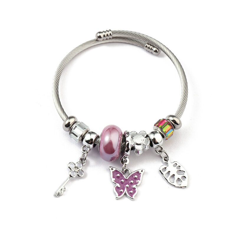 Pillangós pandora stílusú charm kristályos karkötő - Lila