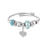 Pandora stílusú charm kristályos karkötő szív medállal - Kék