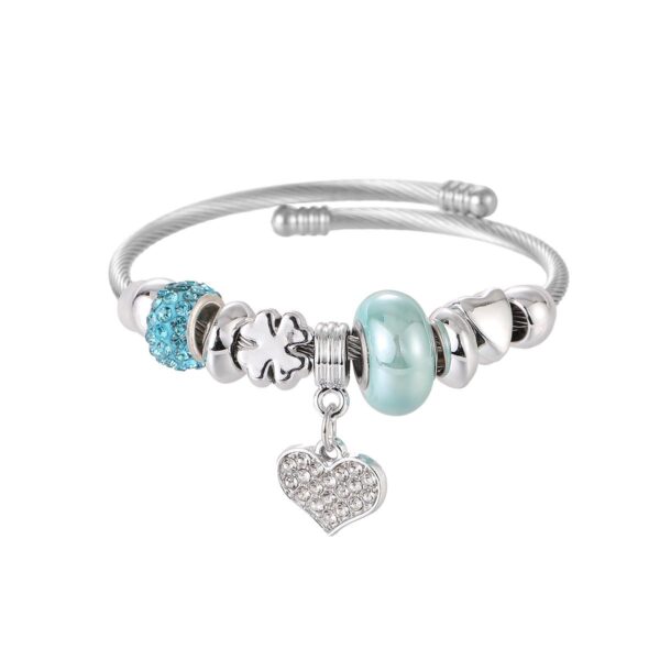 Pandora stílusú charm kristályos karkötő szív medállal - Kék