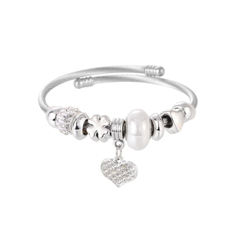 Pandora stílusú charm kristályos karkötő szív medállal - Kristály