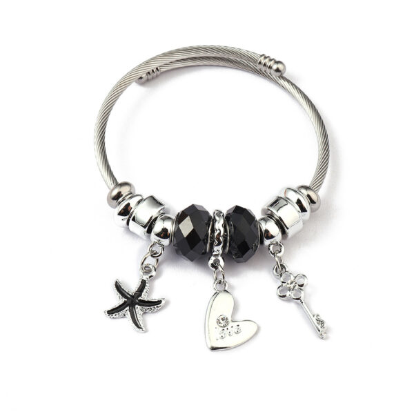 Tengeri csillagos pandora stílusú charm kristályos karkötő - Fekete