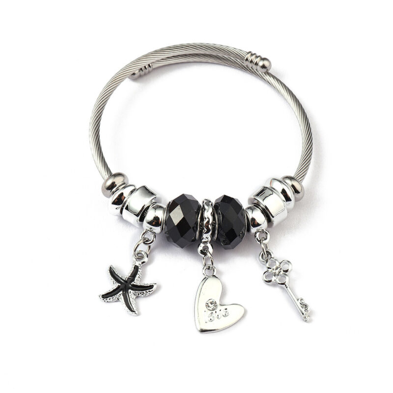 Tengeri csillagos pandora stílusú charm kristályos karkötő - Fekete