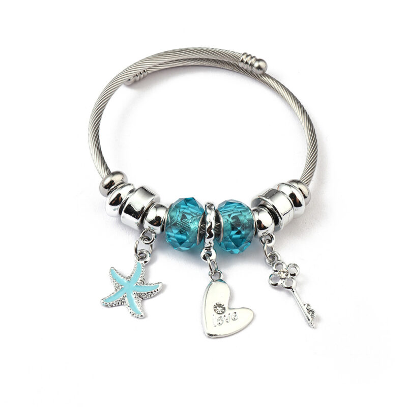 Tengeri csillagos pandora stílusú charm kristályos karkötő - Sötét kék