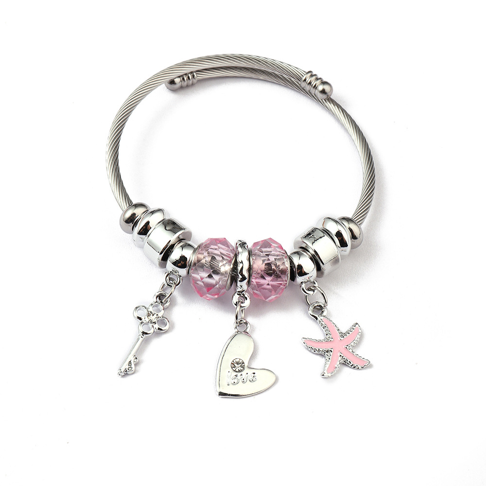 Tengeri csillagos pandora stílusú charm kristályos karkötő - Rózsaszín Tengeri csillagos pandora stílusú charm kristályos karkötő - Rózsaszín