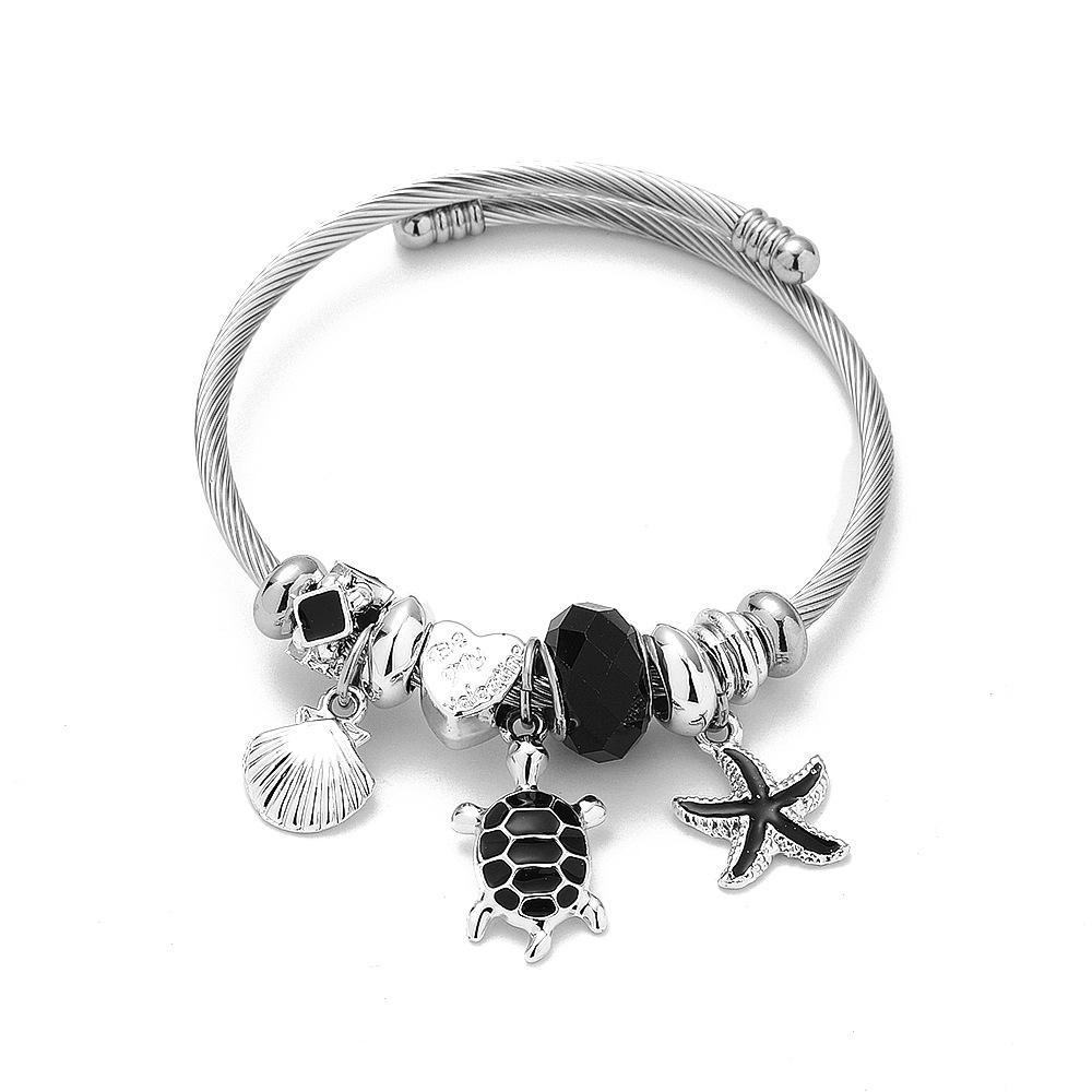 Teknősös pandora stílusú charm kristályos karkötő - Fekete Teknősös pandora stílusú charm kristályos karkötő - Fekete