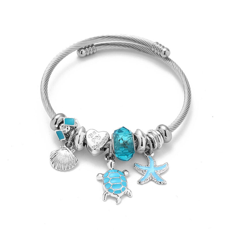 Teknősös pandora stílusú charm kristályos karkötő - Kék
