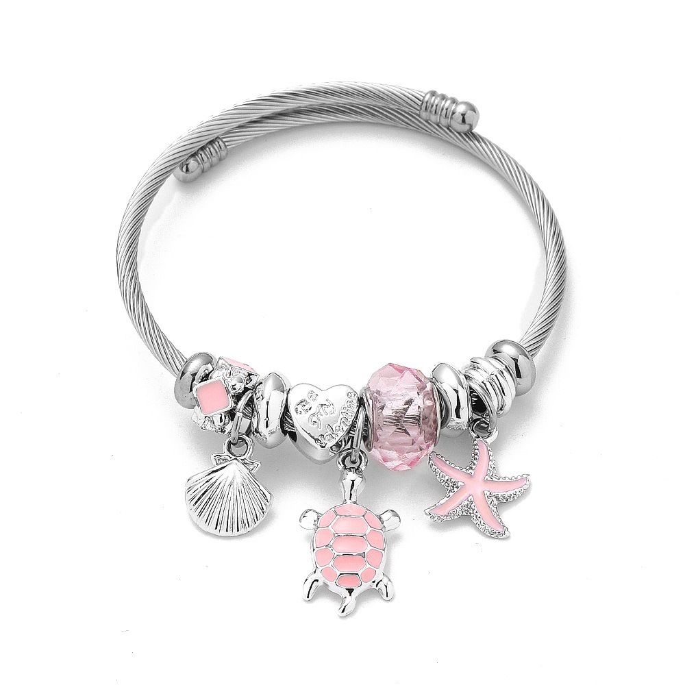 Teknősös pandora stílusú charm kristályos karkötő - Rózsaszín Teknősös pandora stílusú charm kristályos karkötő - Rózsaszín