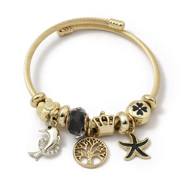 Arany színű Életfa Pandora stílusú charm kristályos karkötő - Fekete