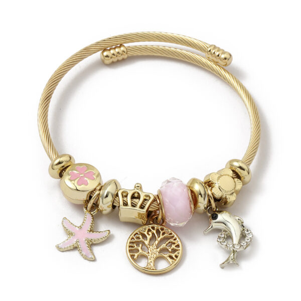 Arany színű Életfa Pandora stílusú charm kristályos karkötő - Rózsaszín