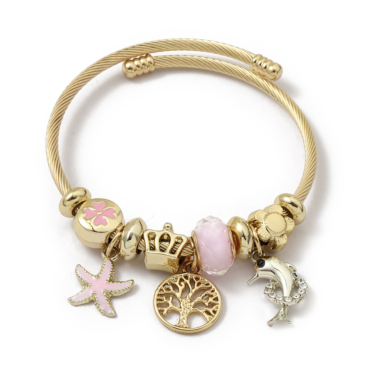 Arany színű Életfa Pandora stílusú charm kristályos karkötő - Rózsaszín Arany színű Életfa Pandora stílusú charm kristályos karkötő - Rózsaszín