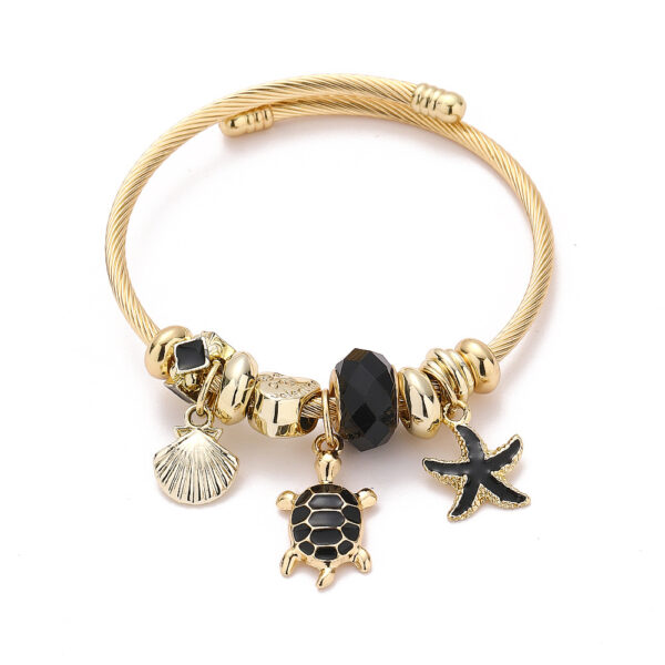 Arany színű teknősös pandora stílusú charm kristályos karkötő - Fekete