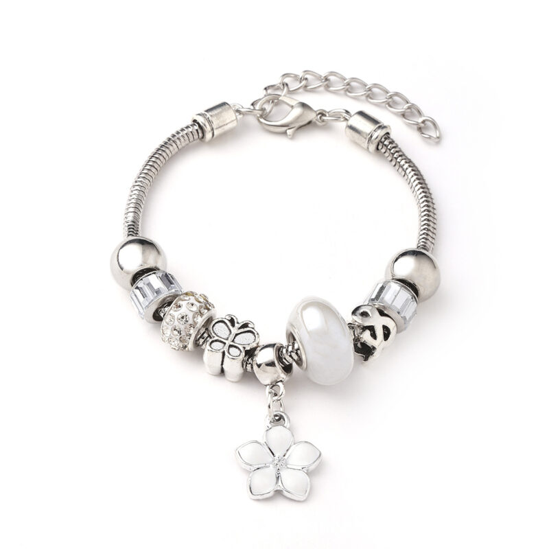 Virágos pandora stílusú charm kristályos karkötő - Kristály