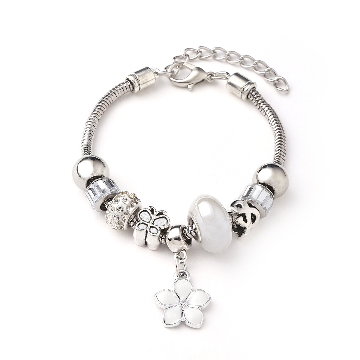 Virágos pandora stílusú charm kristályos karkötő - Kristály Virágos pandora stílusú charm kristályos karkötő - Kristály