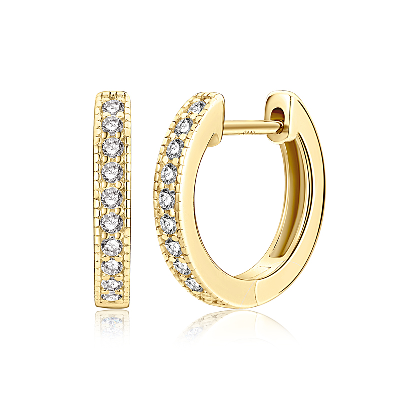 14K aranyozott karika ezüst fülbevaló - 2 karátos Moissanite gyémánt kövekkel