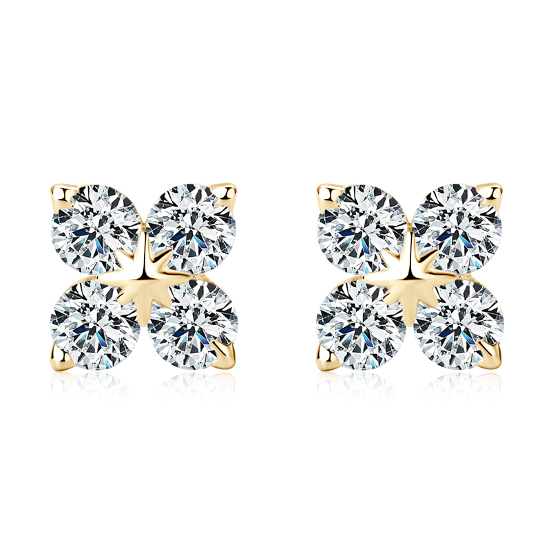 Virág 14K aranyozott bedugós ezüst fülbevaló - 0.8 karátos Moissanite gyémánt kövekkel