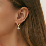 Karika 14K aranyozott ezüst fülbevaló - 0.8 karátos Moissanite gyémánt kövekkel, női - Image 5