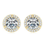 Apró 14K aranyozott bedugós ezüst fülbevaló - 1 karátos Moissanite gyémánt kővel - Image 2