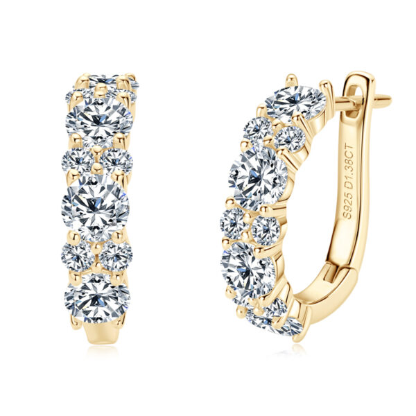 18K aranyozott karika ezüst fülbevaló - 3 karátos Moissanite gyémánt kövekkel