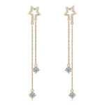 Lógós 14K aranyozott ezüst fülbevaló - 1.2 karátos Moissanite gyémánt kövekkel, hosszú