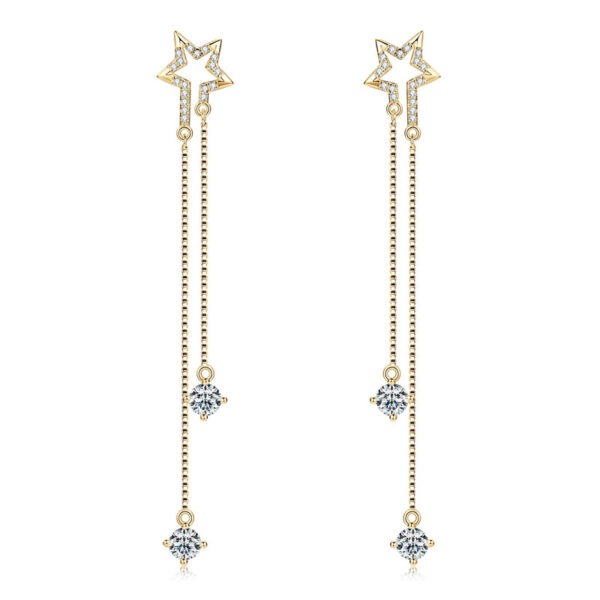 Lógós 14K aranyozott ezüst fülbevaló - 1.2 karátos Moissanite gyémánt kövekkel, hosszú