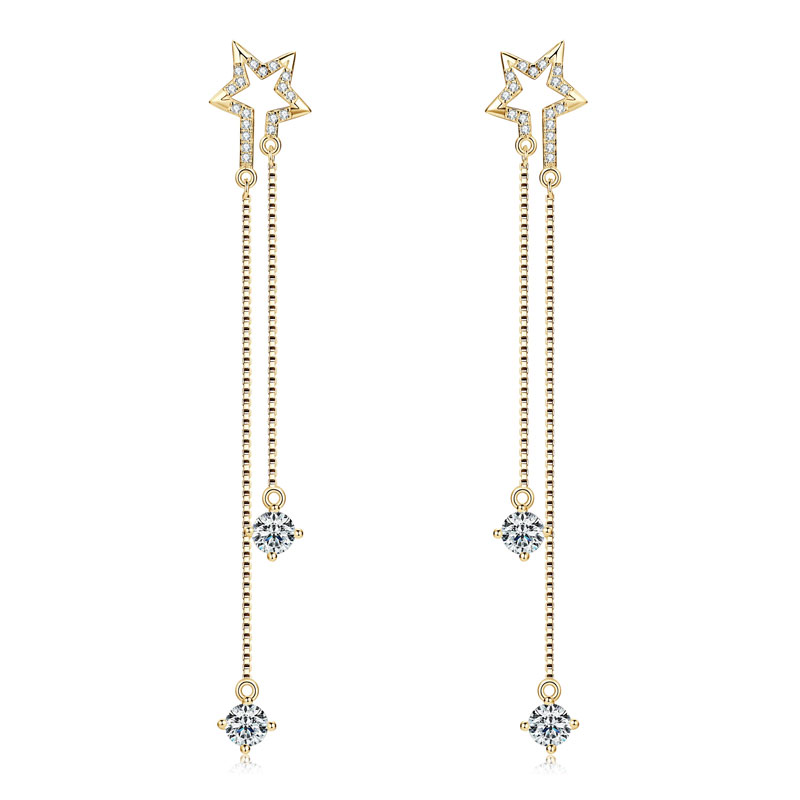 Lógós 14K aranyozott ezüst fülbevaló - 1.2 karátos Moissanite gyémánt kövekkel, hosszú