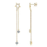 Lógós 14K aranyozott ezüst fülbevaló - 1.2 karátos Moissanite gyémánt kövekkel, hosszú - Image 3