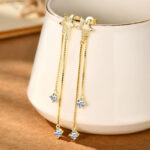 Lógós 14K aranyozott ezüst fülbevaló - 1.2 karátos Moissanite gyémánt kövekkel, hosszú - Image 4