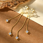 Lógós 14K aranyozott ezüst fülbevaló - 1.2 karátos Moissanite gyémánt kövekkel, hosszú - Image 5