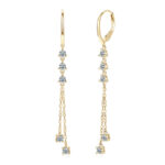 Hosszú 14K aranyozott lógós ezüst fülbevaló - 1 karátos Moissanite gyémánt kövekkel