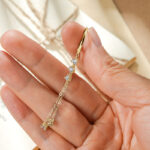 Hosszú 14K aranyozott lógós ezüst fülbevaló - 1 karátos Moissanite gyémánt kövekkel - Image 5