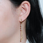 Hosszú 14K aranyozott lógós ezüst fülbevaló - 1 karátos Moissanite gyémánt kövekkel - Image 4