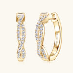 14K aranyozott karika ezüst fülbevaló - Moissanite gyémánt kövekkel, női - Image 2