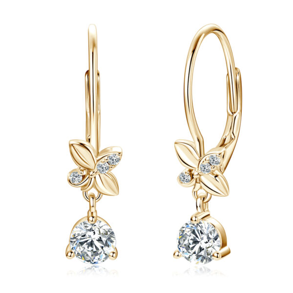 Swarovski ékszerek | Ékszershop - Ekszerwebshop.hu Virágos 14K aranyozott lógós ezüst fülbevaló - 1 karátos Moissanite gyémánt kövekkel