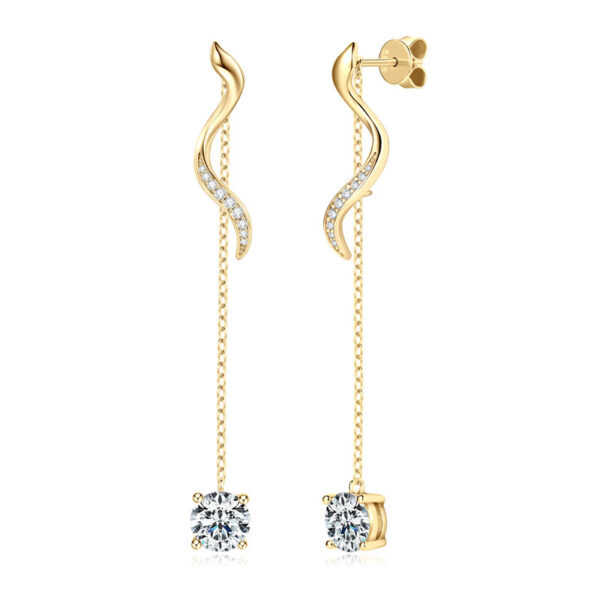 Hosszú 14K aranyozott lógós ezüst fülbevaló - 2 karátos Moissanite gyémánt kövekkel