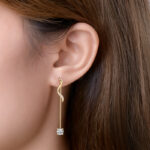 Hosszú 14K aranyozott lógós ezüst fülbevaló - 2 karátos Moissanite gyémánt kövekkel - Image 4