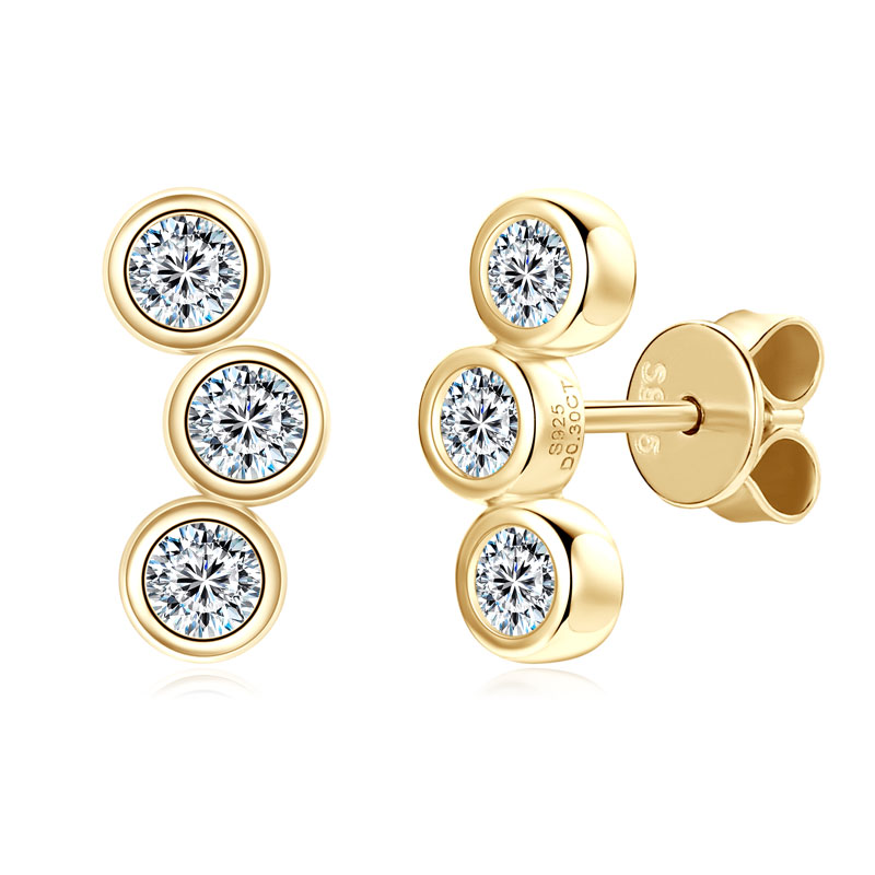 Félkör 14K aranyozott bedugós ezüst fülbevaló - 0.6 karátos Moissanite gyémánt kövekkel