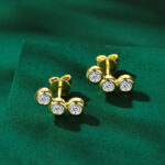 Félkör 14K aranyozott bedugós ezüst fülbevaló - 0.6 karátos Moissanite gyémánt kövekkel - Image 3