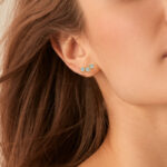 Félkör 14K aranyozott bedugós ezüst fülbevaló - 0.6 karátos Moissanite gyémánt kövekkel - Image 4